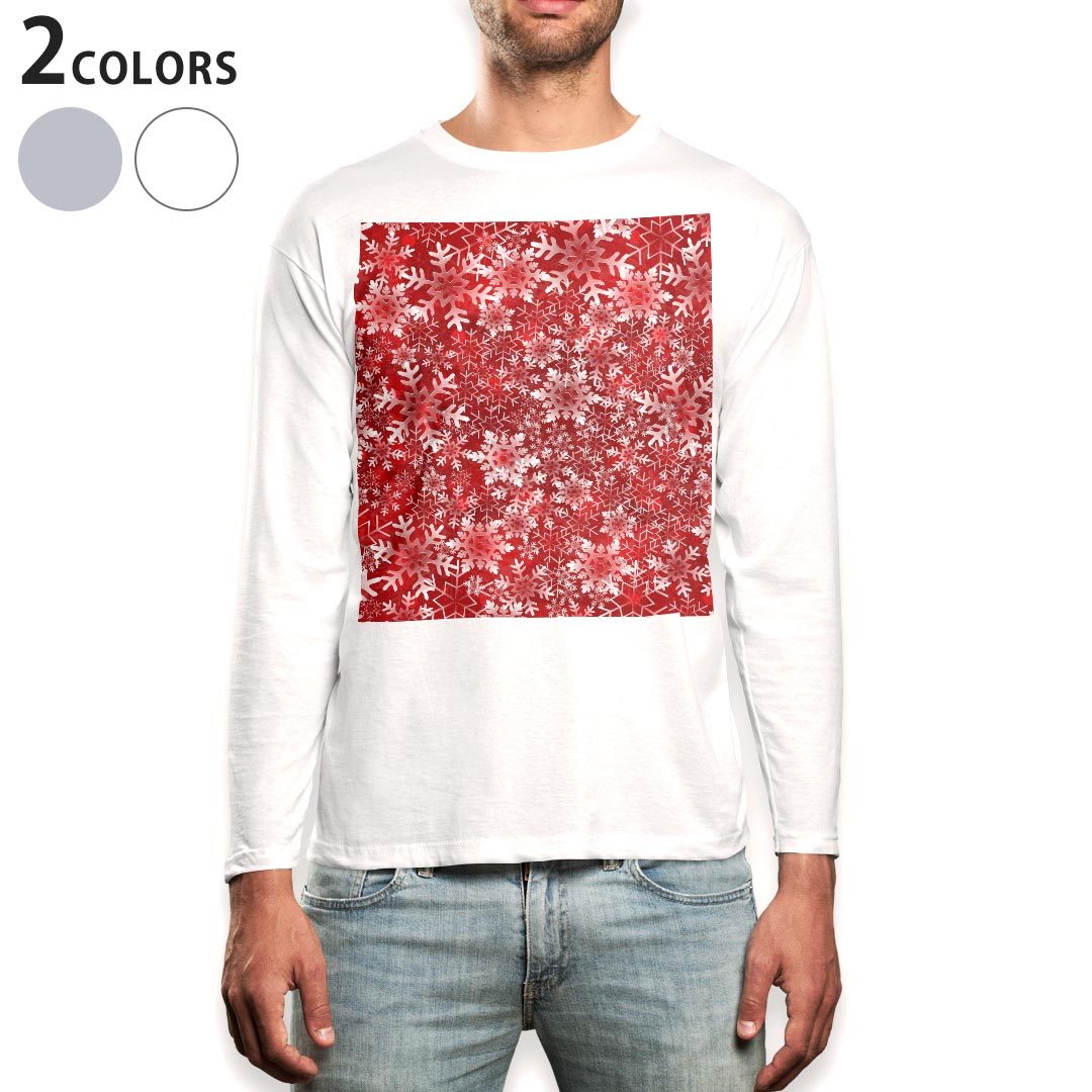 Necked Turtle - ロング tシャツ メンズ 長袖 ホワイト グレー デザイン XS S M L XL 2XL Tシャツ ティーシャツ T shirt long sleeve 006753 雪　結晶　赤　レッド