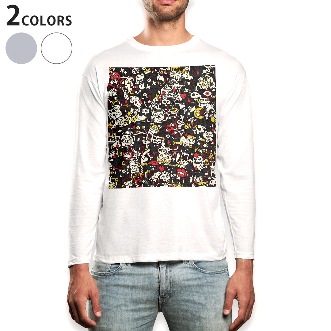 Rakuten - ロング tシャツ メンズ 長袖 ホワイト グレー デザイン XS S M L XL 2XL Tシャツ ティーシャツ T shirt long sleeve 006806 ハロウィン　イラスト　模様