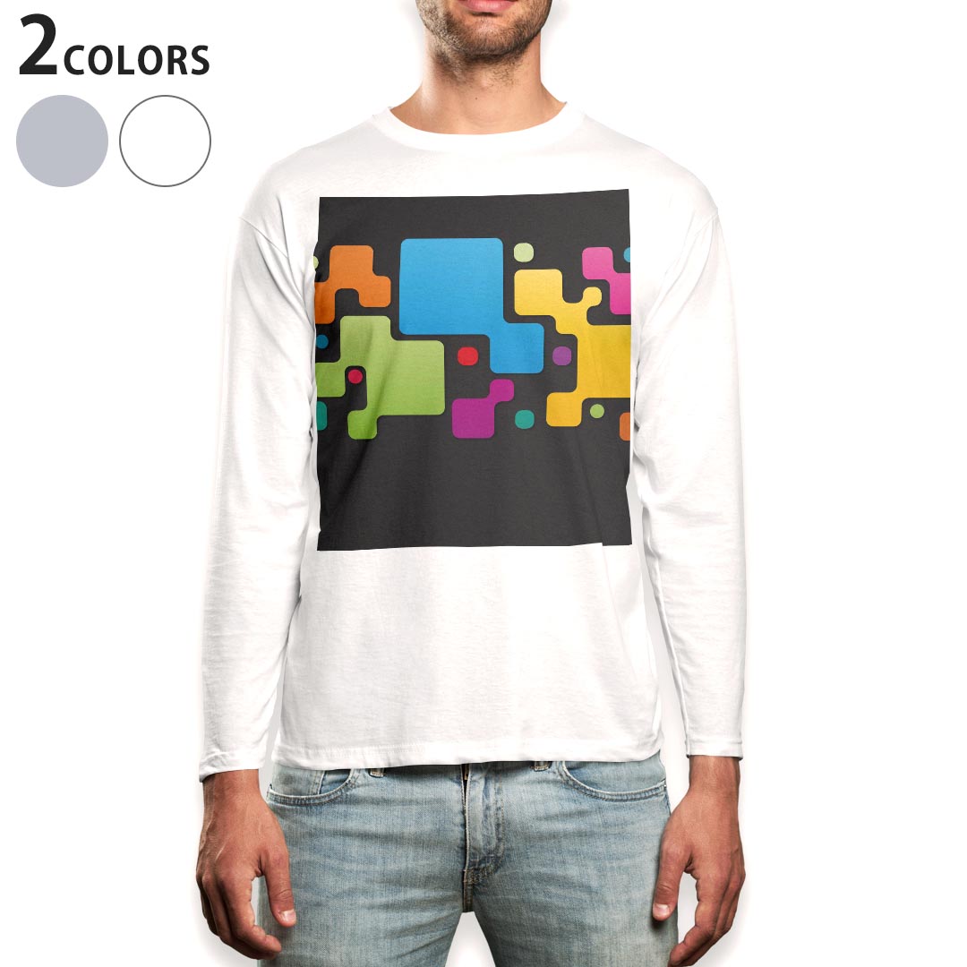 Other - ロング tシャツ メンズ 長袖 ホワイト グレー デザイン XS S M L XL 2XL Tシャツ ティーシャツ T shirt long sleeve 006938 カラフル　模様