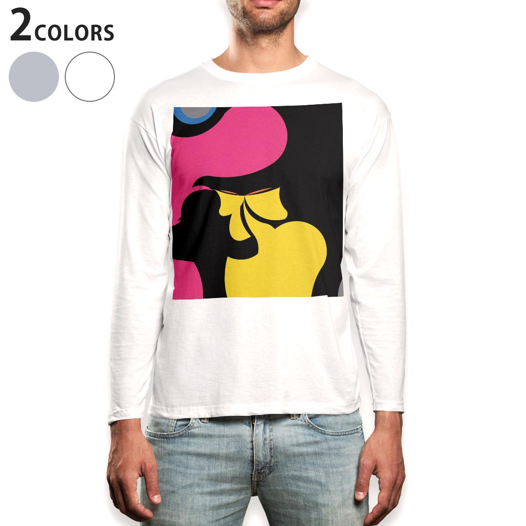T-Shirts - ロング tシャツ メンズ 長袖 ホワイト グレー デザイン XS S M L XL 2XL Tシャツ ティーシャツ T shirt long sleeve 006987 人物　カラフル