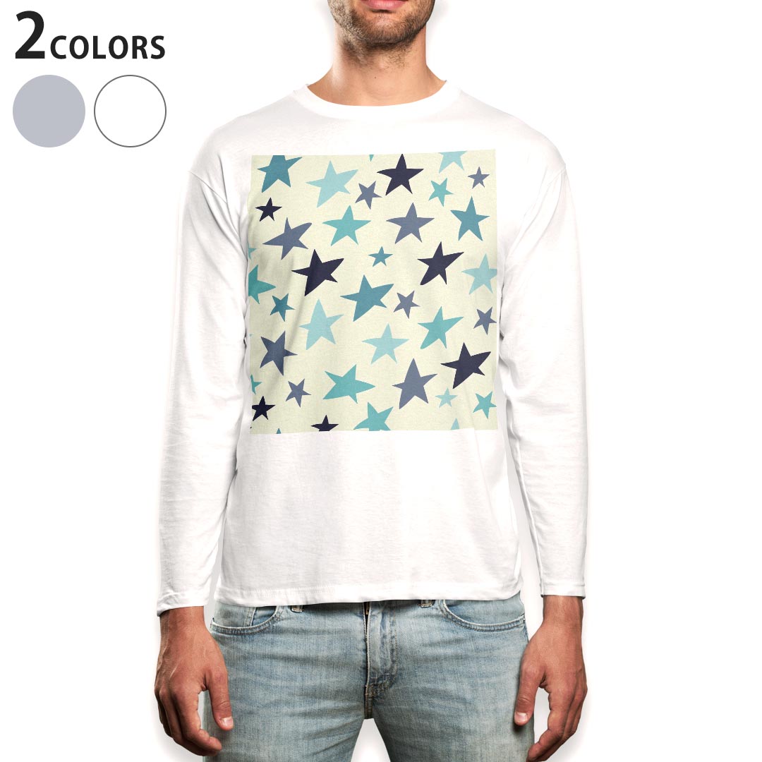 ロング tシャツ メンズ 長袖 ホワイト グレー デザイン XS S M L XL 2XL Tシャツ ティーシャツ T shirt long sleeve 006998 星 スター 模様