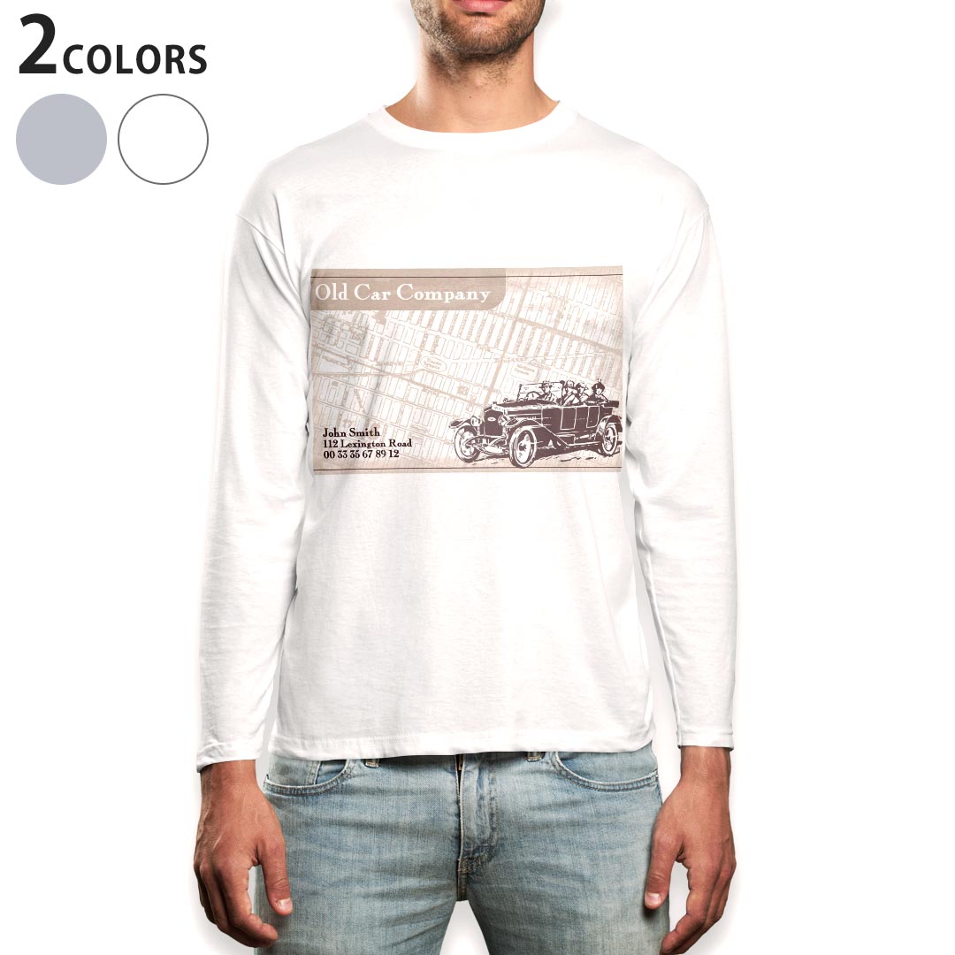 ロング tシャツ メンズ 長袖 ホワイト グレー デザイン XS S M L XL 2XL Tシャツ ティーシャツ T shirt long sleeve 007034 車　英語　文字