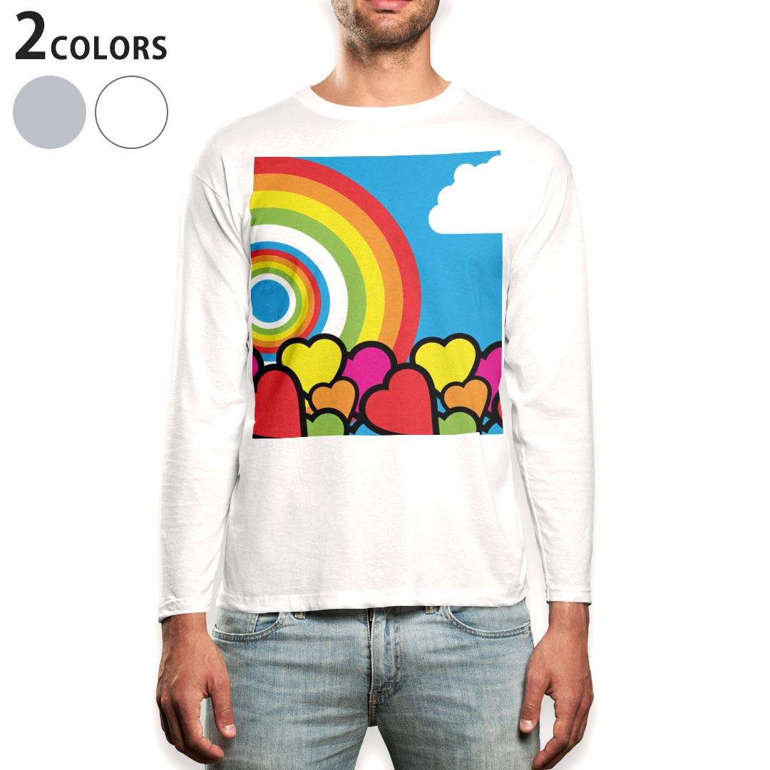 Other - ロング tシャツ メンズ 長袖 ホワイト グレー デザイン XS S M L XL 2XL Tシャツ ティーシャツ T shirt long sleeve 007069 ハート　カラフル