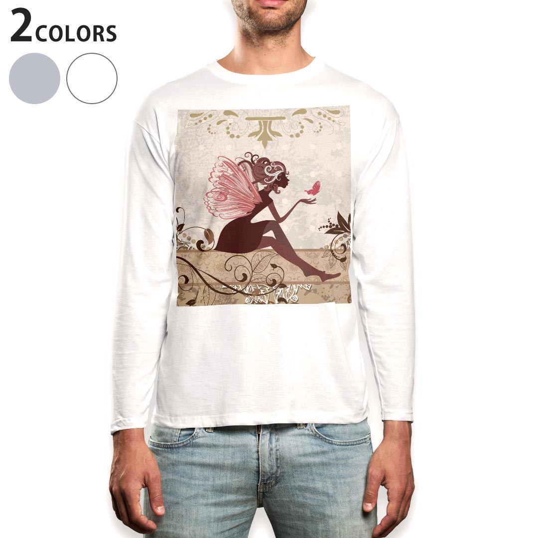 Other - ロング tシャツ メンズ 長袖 ホワイト グレー デザイン XS S M L XL 2XL Tシャツ ティーシャツ T shirt long sleeve 007095 人物　蝶