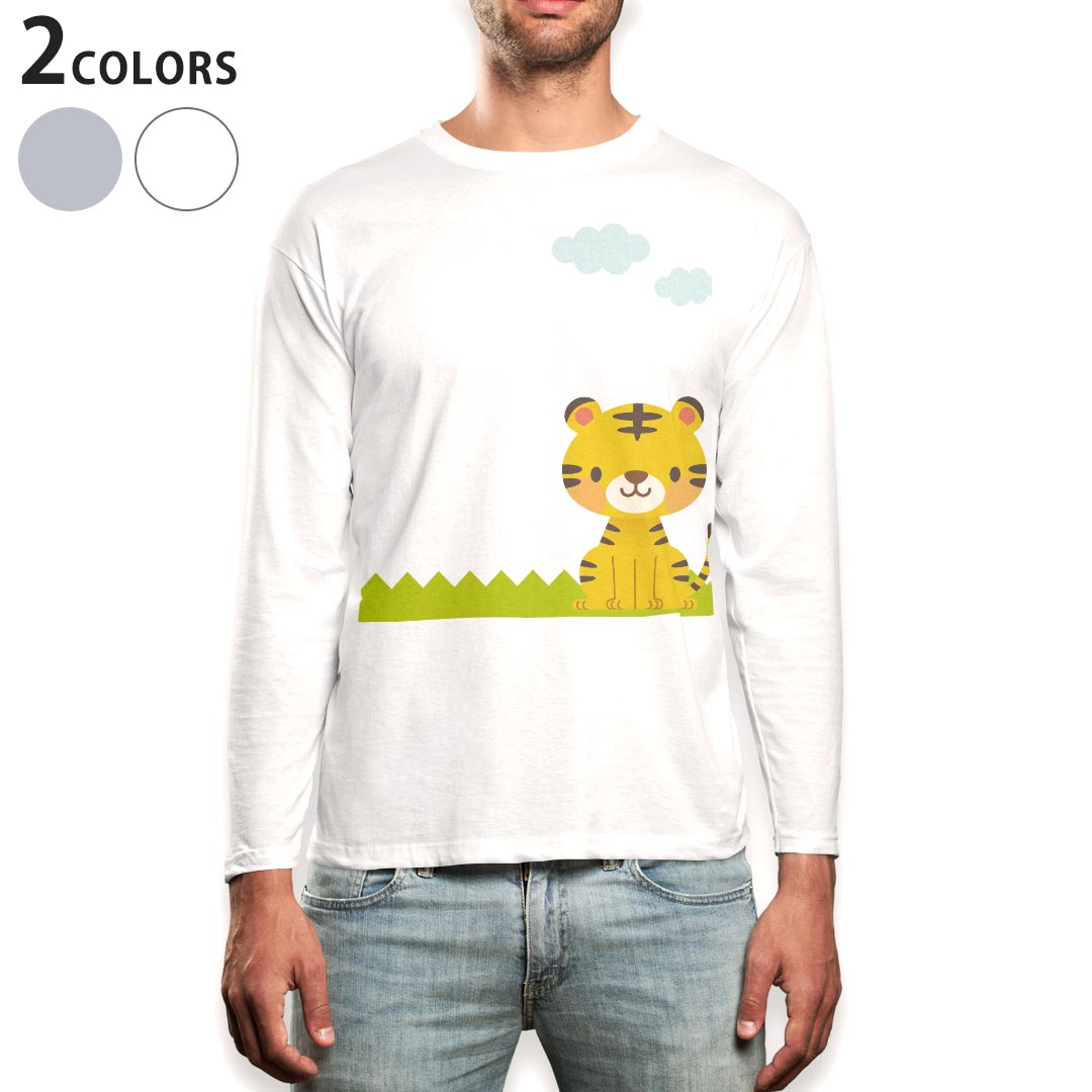 Other - ロング tシャツ メンズ 長袖 ホワイト グレー デザイン XS S M L XL 2XL Tシャツ ティーシャツ T shirt long sleeve 007168 トラ　キャラクター