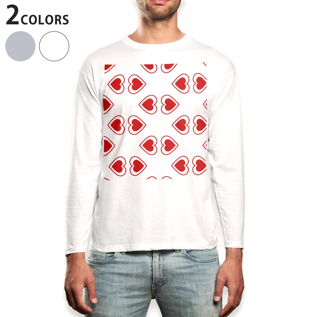 Rakuten - ロング tシャツ メンズ 長袖 ホワイト グレー デザイン XS S M L XL 2XL Tシャツ ティーシャツ T shirt long sleeve 007199 ハート　模様