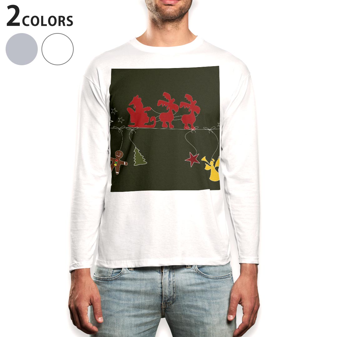 ロング tシャツ メンズ 長袖 ホワイト グレー デザイン XS S M L XL 2XL Tシャツ ティーシャツ T shirt long sleeve 007247 クリスマス