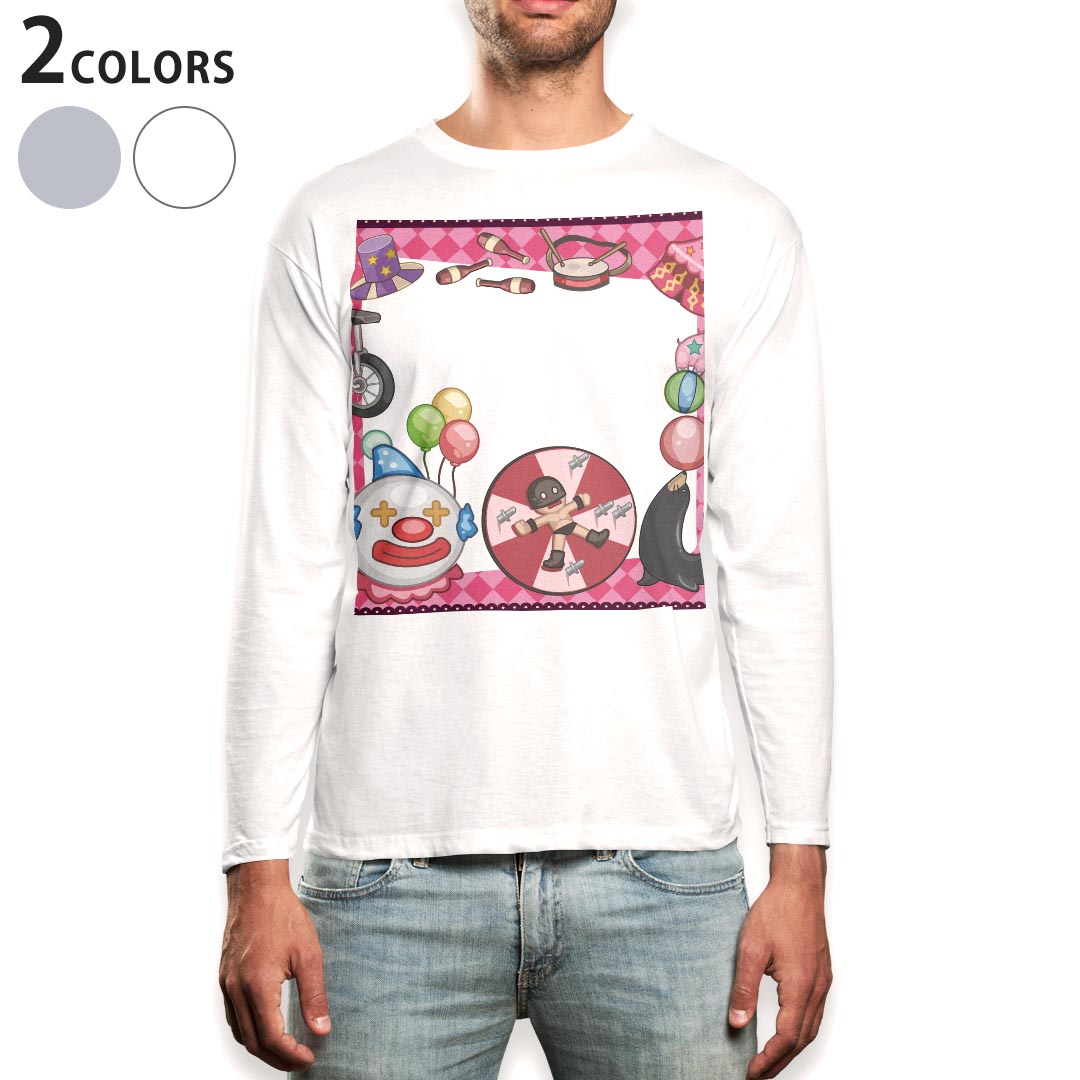 ロング tシャツ メンズ 長袖 ホワイト グレー デザイン XS S M L XL 2XL Tシャツ ティーシャツ T shirt long sleeve 007250 サーカス　ピンク