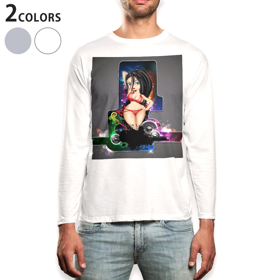 ロング tシャツ メンズ 長袖 ホワイト グレー デザイン XS S M L XL 2XL Tシャツ ティーシャツ T shirt long sleeve 007294 イラスト　..