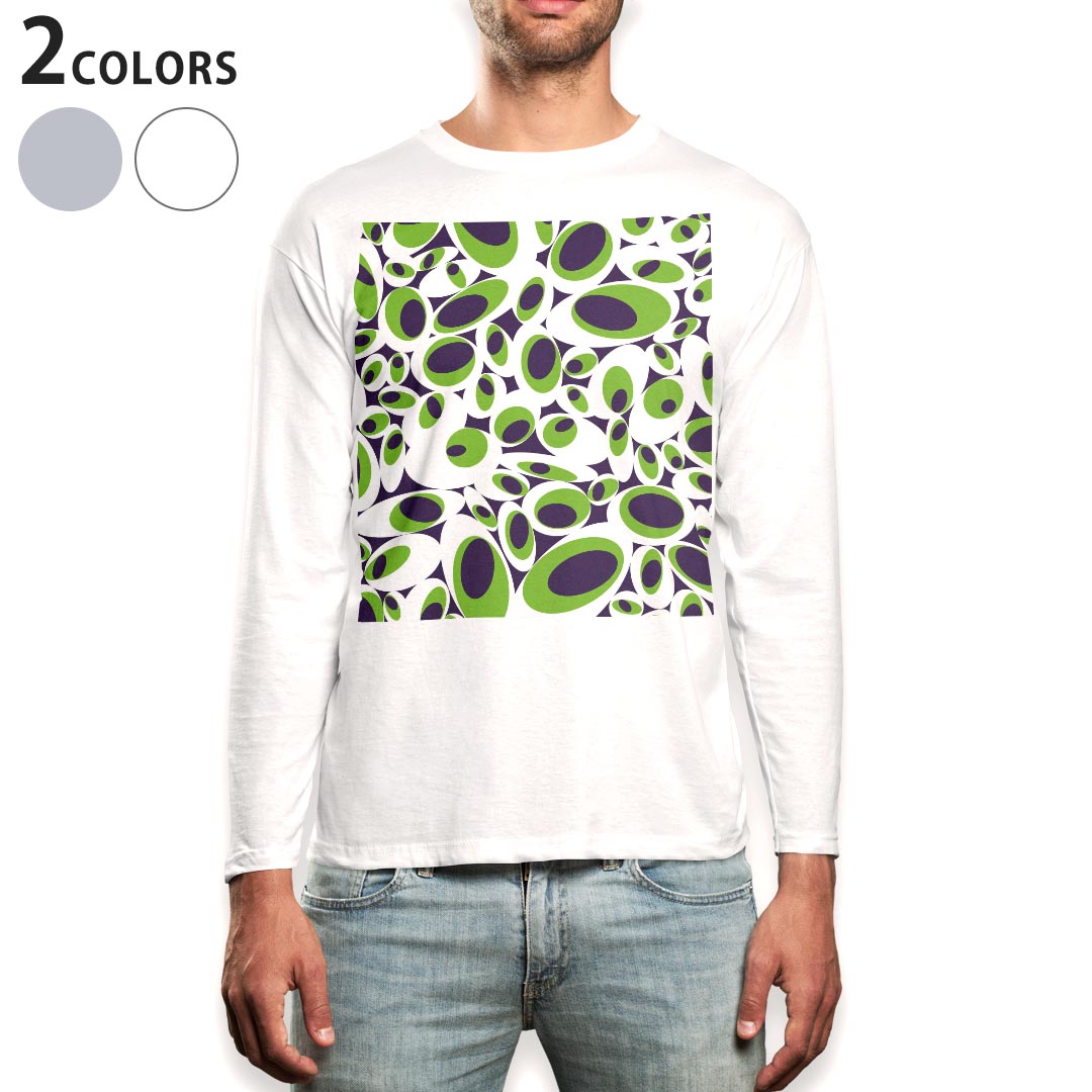 ロング tシャツ メンズ 長袖 ホワイト グレー デザイン XS S M L XL 2XL Tシャツ ティーシャツ T shirt long sleeve 007314 模様 水玉 モンスター
