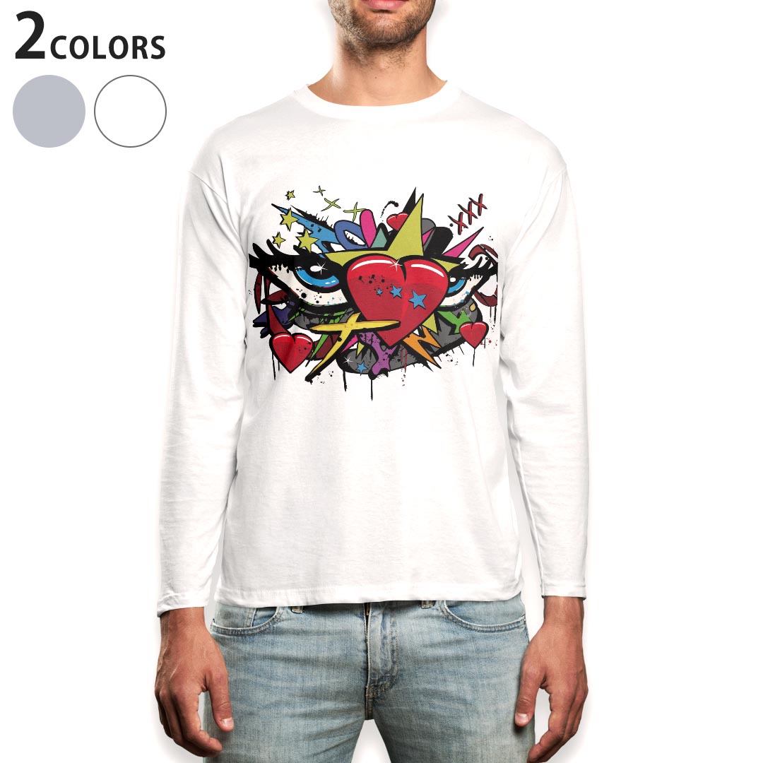 Other - ロング tシャツ メンズ 長袖 ホワイト グレー デザイン XS S M L XL 2XL Tシャツ ティーシャツ T shirt long sleeve 007658 ハート　目　イラスト