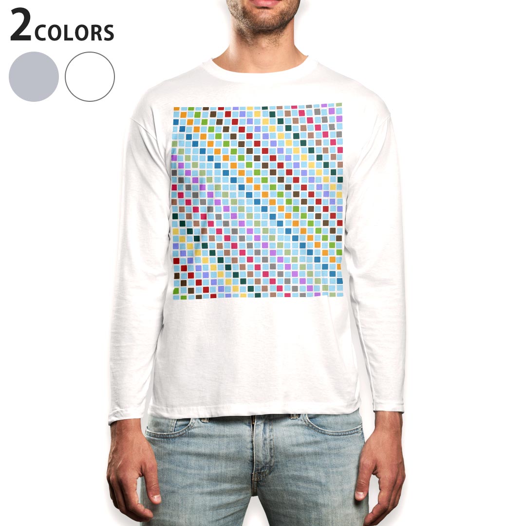 ロング tシャツ メンズ 長袖 ホワイト グレー デザイン XS S M L XL 2XL Tシャツ ティーシャツ T shirt long sleeve 007778 カラフル ライン 模様 レインボー