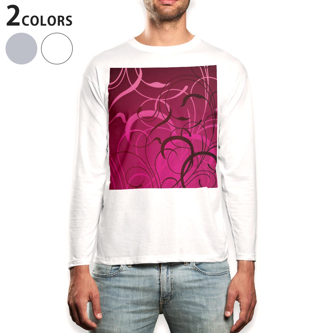 Short Sleeves - ロング tシャツ メンズ 長袖 ホワイト グレー デザイン XS S M L XL 2XL Tシャツ ティーシャツ T shirt long sleeve 007795 植物　ピンク　紫　パープル