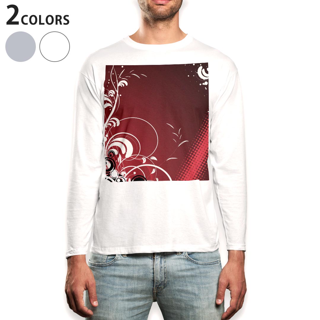 ロング tシャツ メンズ 長袖 ホワイト グレー デザイン XS S M L XL 2XL Tシャツ ティーシャツ T shirt long sleeve 007999 赤　レッド　植物　デザイン