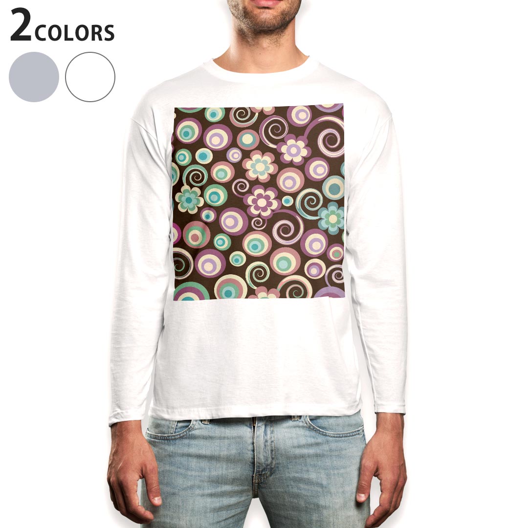 Long-Sleeved - ロング tシャツ メンズ 長袖 ホワイト グレー デザイン XS S M L XL 2XL Tシャツ ティーシャツ T shirt long sleeve 008054 花　フラワー　カラフル　模様