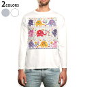 ロング tシャツ メンズ 長袖 ホワイト グレー デザイン XS S M L XL 2XL Tシャツ ティーシャツ T shirt long sleeve 008135 ぞう 象 カラフル 花(4)