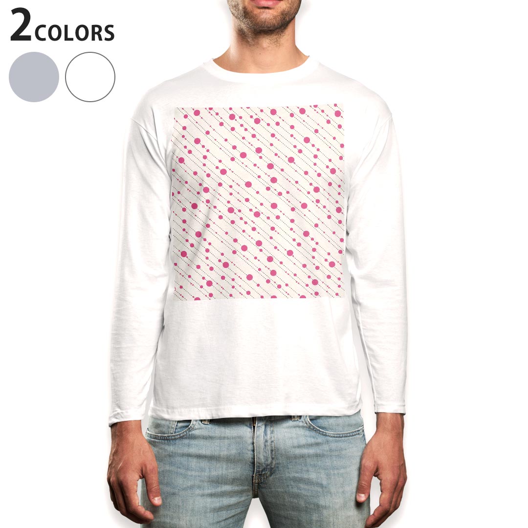 Other - ロング tシャツ メンズ 長袖 ホワイト グレー デザイン XS S M L XL 2XL Tシャツ ティーシャツ T shirt long sleeve 008164 ピンク　水玉　ライン　模様