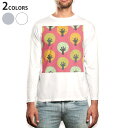 ロング tシャツ メンズ 長袖 ホワイト グレー デザイン XS S M L XL 2XL Tシャツ ティーシャツ T shirt long sleeve 008175 イラスト　植物　ピンク　模様