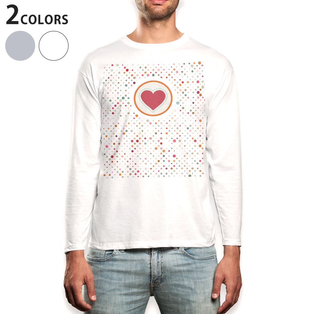 ロング tシャツ メンズ 長袖 ホワイト グレー デザイン XS S M L XL 2XL Tシャツ ティーシャツ T shirt long sleeve 008310 ハート　赤　レッド　水玉　カラフル