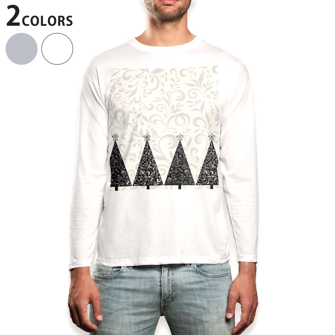 ロング tシャツ メンズ 長袖 ホワイト グレー デザイン XS S M L XL 2XL Tシャツ ティーシャツ T shirt long sleeve 008547 花　フラワー　冬　星　スター