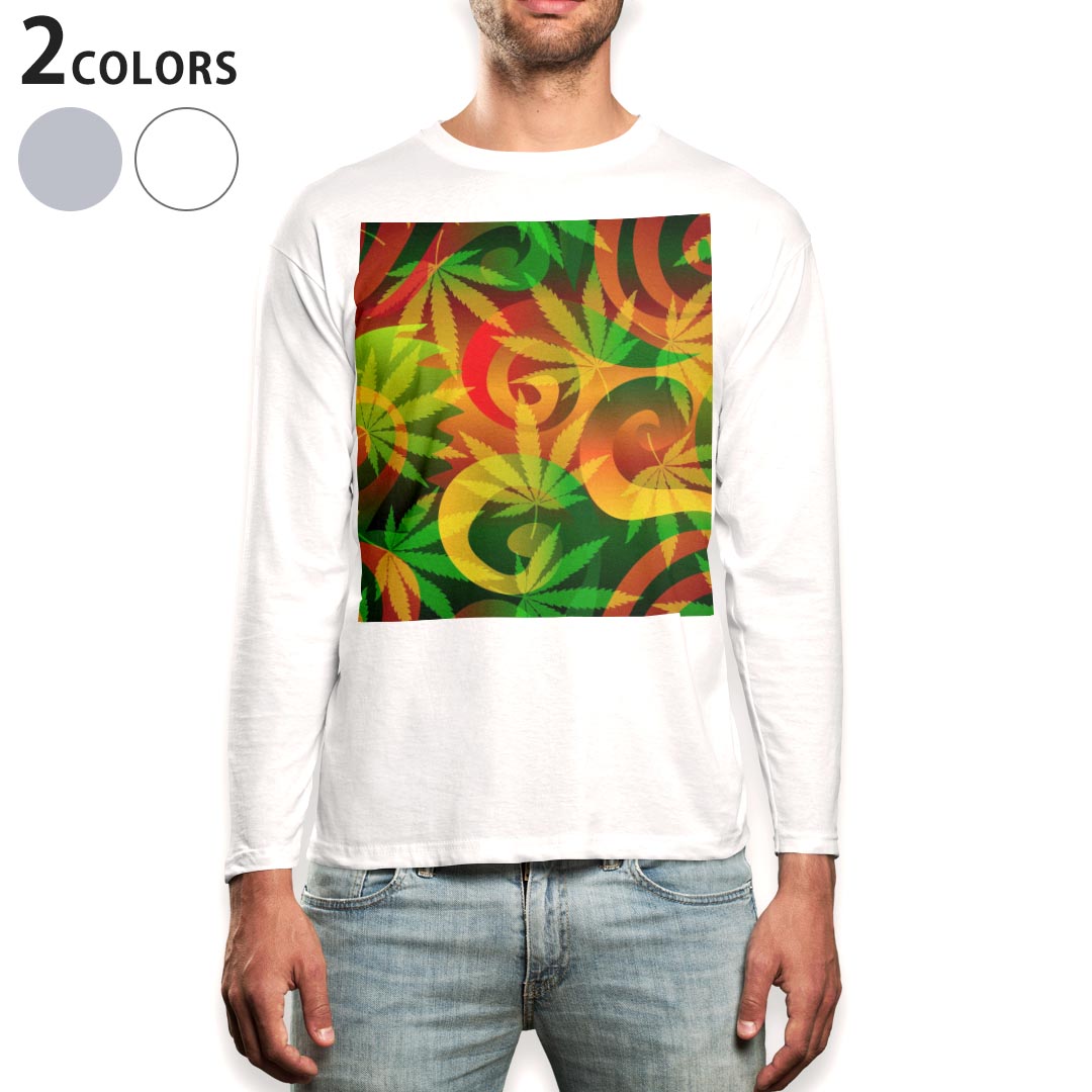 ロング tシャツ メンズ 長袖 ホワイト グレー デザイン XS S M L XL 2XL Tシャツ ティーシャツ T shirt long sleeve 008569 植物　緑　..