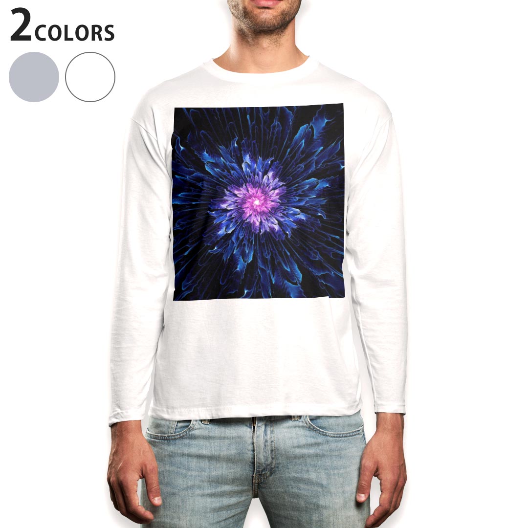 Other - ロング tシャツ メンズ 長袖 ホワイト グレー デザイン XS S M L XL 2XL Tシャツ ティーシャツ T shirt long sleeve 008575 花　フラワー　青　ブルー　ピンク