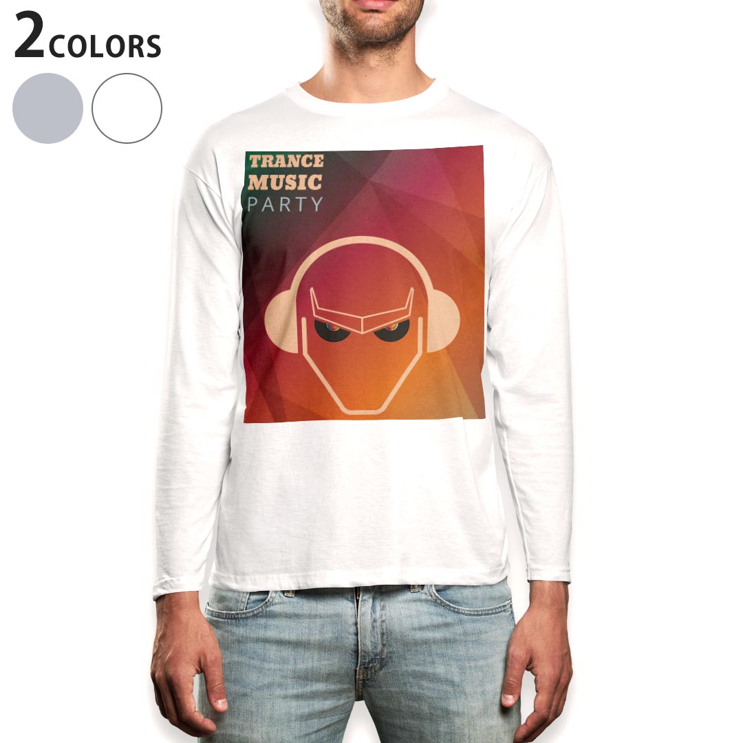 短袖 - ロング tシャツ メンズ 長袖 ホワイト グレー デザイン XS S M L XL 2XL Tシャツ ティーシャツ T shirt long sleeve 008623 音楽　ヘッドフォン　赤　レッド　イラスト