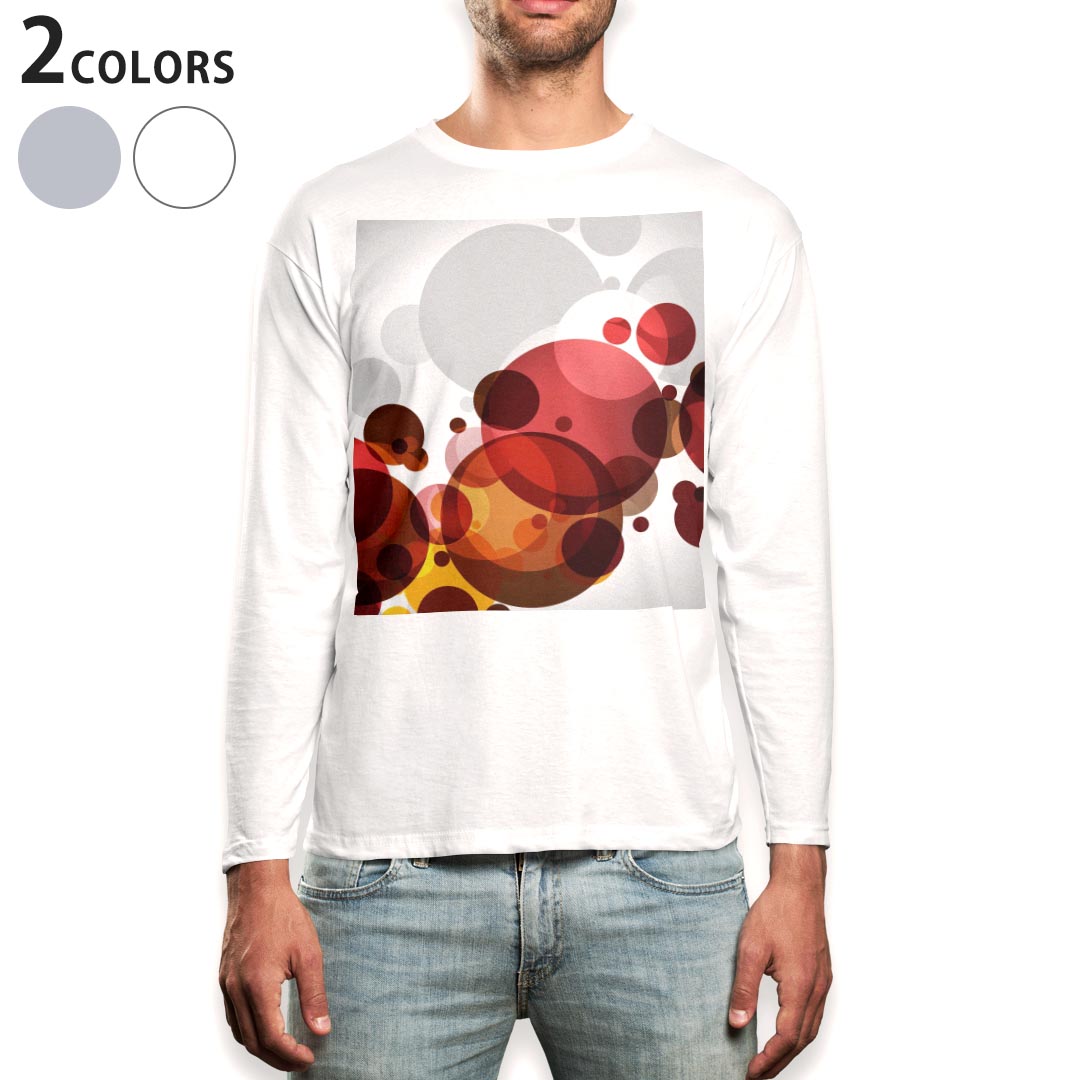 ロング tシャツ メンズ 長袖 ホワイト グレー デザイン XS S M L XL 2XL Tシャツ ティーシャツ T shirt long sleeve 008638 丸 模様 赤 レッド 灰色