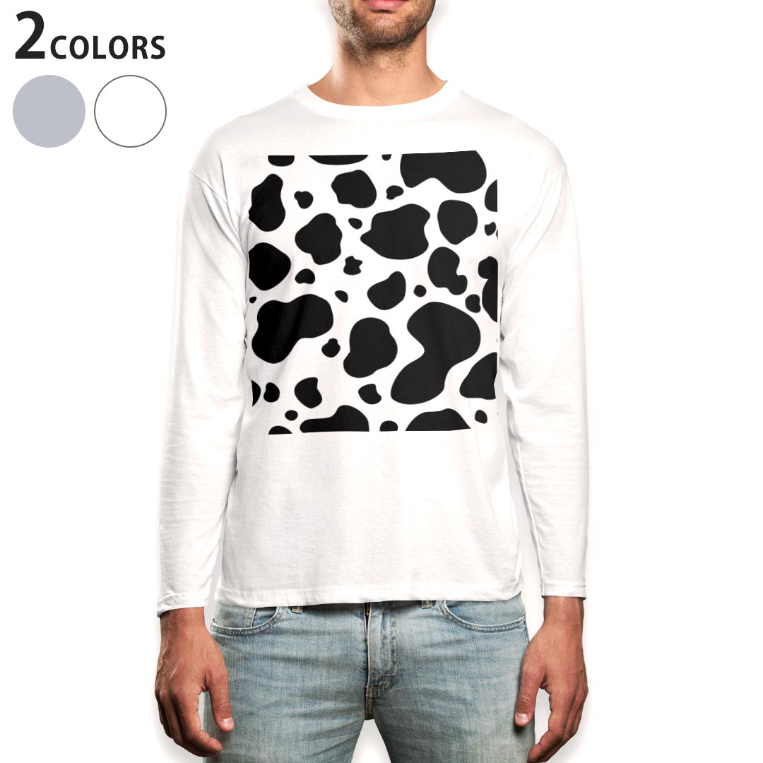 Other - ロング tシャツ メンズ 長袖 ホワイト グレー デザイン XS S M L XL 2XL Tシャツ ティーシャツ T shirt long sleeve 008658 牛柄　白黒　模様