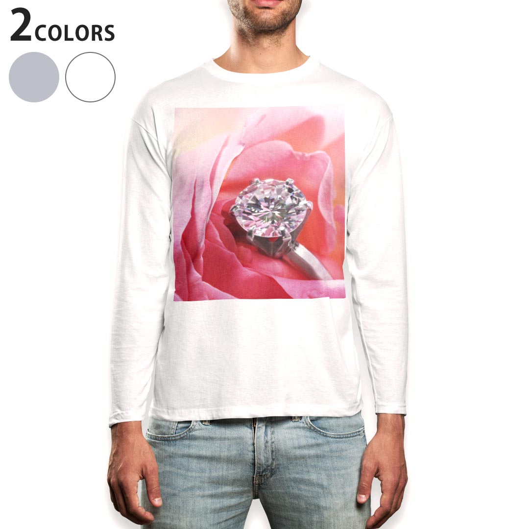 Other - ロング tシャツ メンズ 長袖 ホワイト グレー デザイン XS S M L XL 2XL Tシャツ ティーシャツ T shirt long sleeve 008706 写真　花　フラワー　指輪　ダイヤ