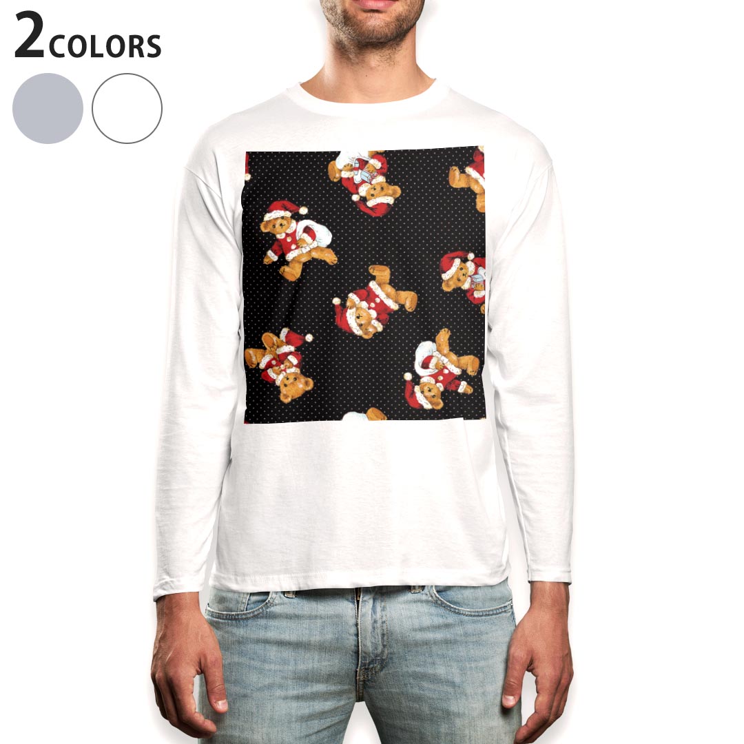 ロング tシャツ メンズ 長袖 ホワイト グレー デザイン XS S M L XL 2XL Tシャツ ティーシャツ T shirt long sleeve 008770 チェック 熊 テディベア