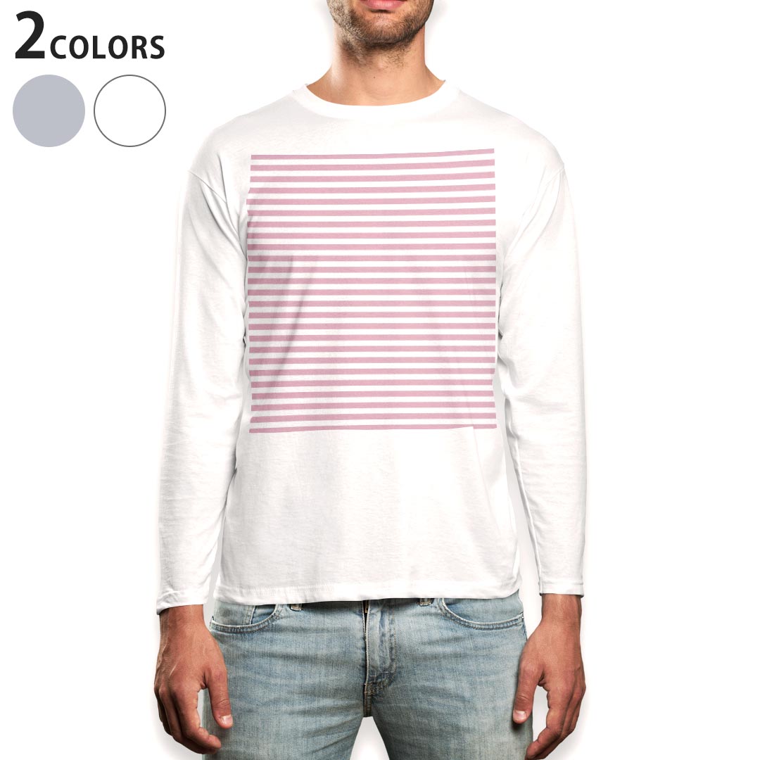 PORTER - ロング tシャツ メンズ 長袖 ホワイト グレー デザイン XS S M L XL 2XL Tシャツ ティーシャツ T shirt long sleeve 009024 シンプル　ボーダー　ピンク