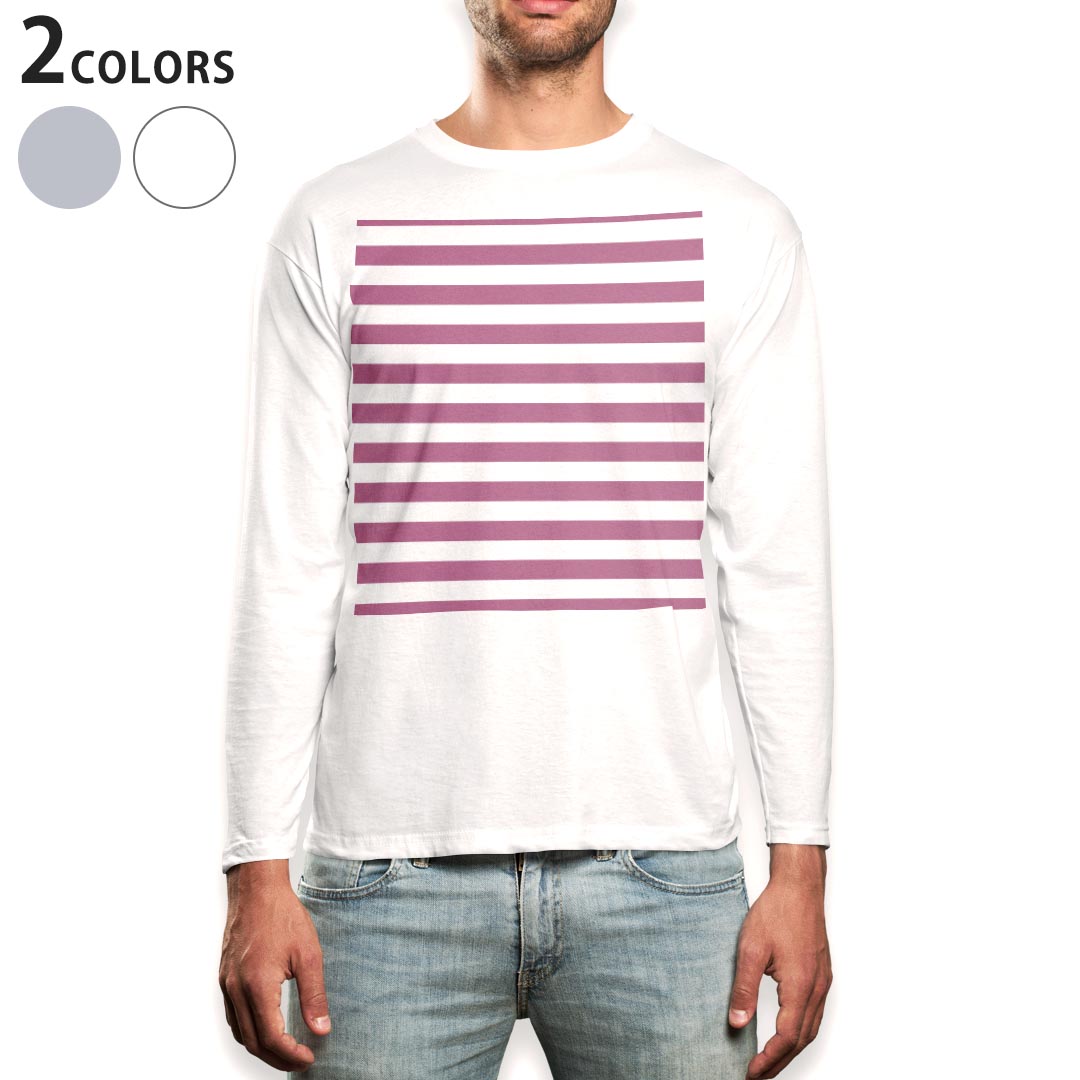 ロング tシャツ メンズ 長袖 ホワイト グレー デザイン XS S M L XL 2XL Tシャツ ティーシャツ T shirt long sleeve 009033 シンプル　ボーダー　紫(4.0)