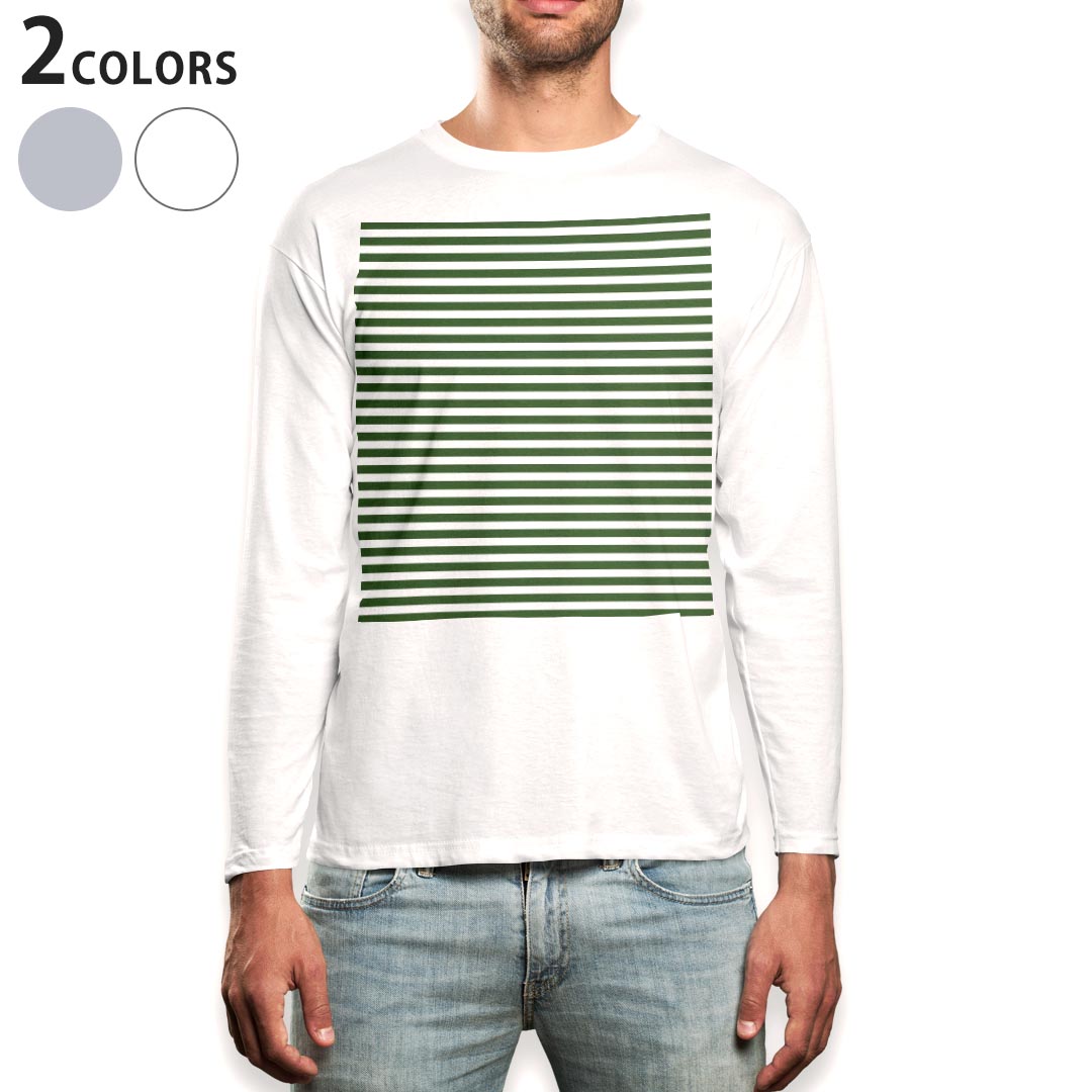 PORTER - ロング tシャツ メンズ 長袖 ホワイト グレー デザイン XS S M L XL 2XL Tシャツ ティーシャツ T shirt long sleeve 009054 シンプル　ボーダー　緑