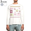 ロング tシャツ メンズ 長袖 ホワイト グレー デザイン XS S M L XL 2XL Tシャツ ティーシャツ T shirt long sleeve 009142 ピンク さくらんぼ 水玉 ドット