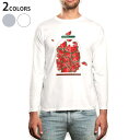 ロング tシャツ メンズ 長袖 ホワイト グレー デザイン XS S M L XL 2XL Tシャツ ティーシャツ T shirt long sleeve 009177 果物 赤 スイカ