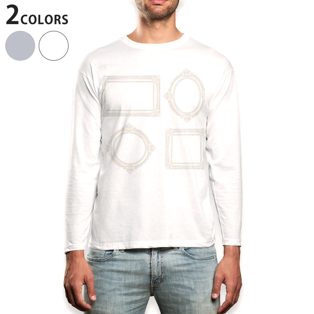ロング tシャツ メンズ 長袖 ホワイト グレー デザイン XS S M L XL 2XL Tシャツ ティーシャツ T shirt long sleeve 009217 シンプル アンティーク 白