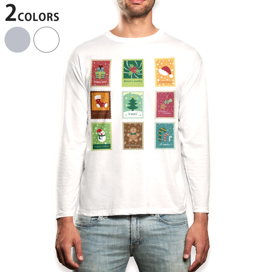 ロング tシャツ メンズ 長袖 ホワイト グレー デザイン XS S M L XL 2XL Tシャツ ティーシャツ T shirt long sleeve 009422 クリスマス　冬　ツリー