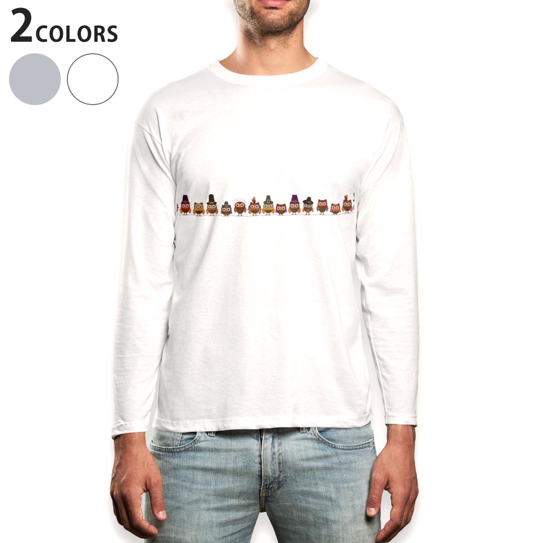 ロング tシャツ メンズ 長袖 ホワイト グレー デザイン XS S M L XL 2XL Tシャツ ティーシャツ T shirt long sleeve 009451 動物　鳥　キャラクター