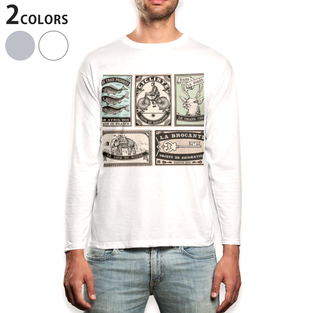 ロング tシャツ メンズ 長袖 ホワイト グレー デザイン XS S M L XL 2XL Tシャツ ティーシャツ T shirt long sleeve 009608 外国 英語 アンティーク