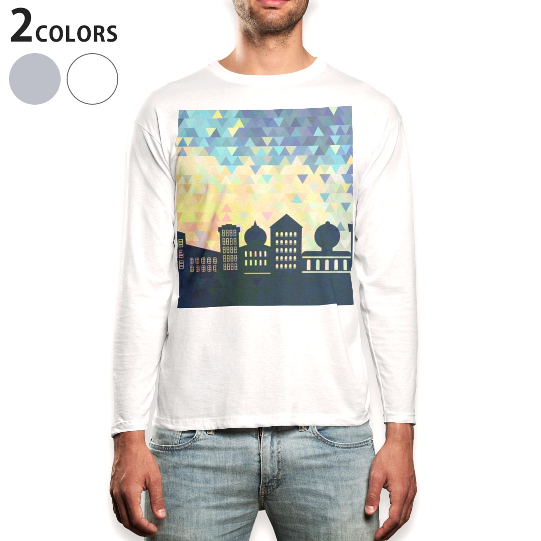 ロング tシャツ メンズ 長袖 ホワイト グレー デザイン XS S M L XL 2XL Tシャツ ティーシャツ T shirt long sleeve 009665 風景 景色 イラスト