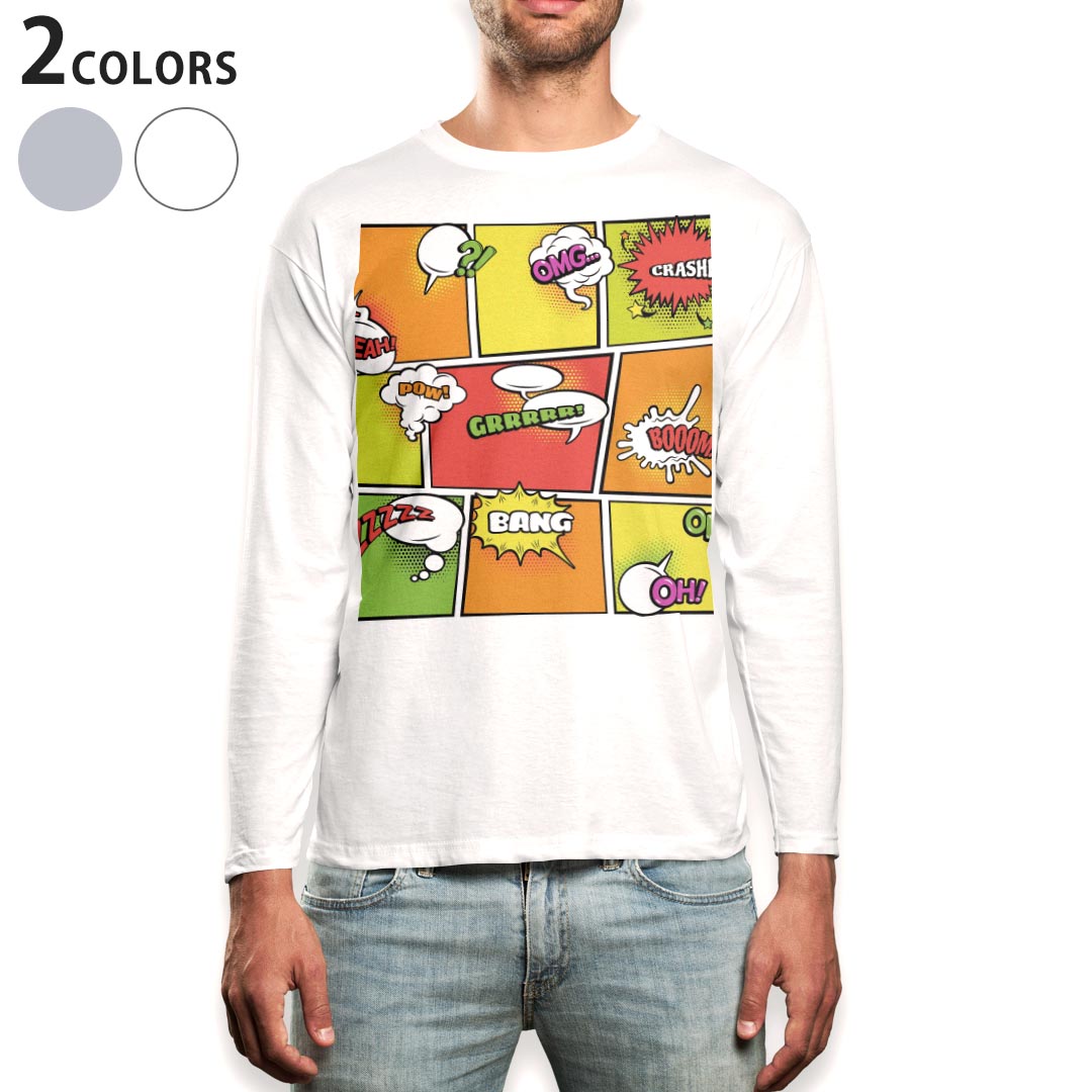 長袖 - ロング tシャツ メンズ 長袖 ホワイト グレー デザイン XS S M L XL 2XL Tシャツ ティーシャツ T shirt long sleeve 009844 英語　文字　カラフル