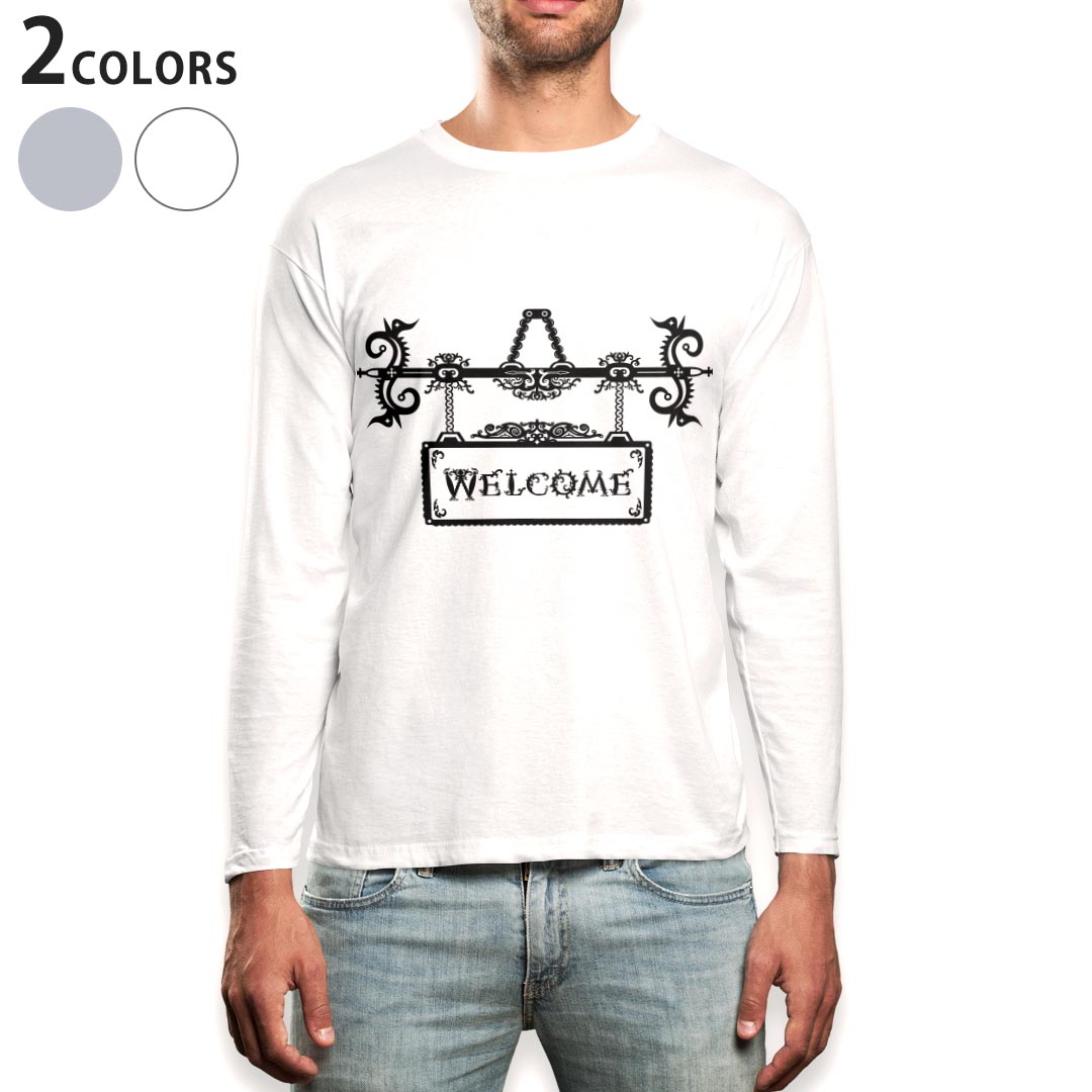 ロング tシャツ メンズ 長袖 ホワイト グレー デザイン XS S M L XL 2XL Tシャツ ティーシャツ T shirt long sleeve 009846 英語 文字 アンティーク