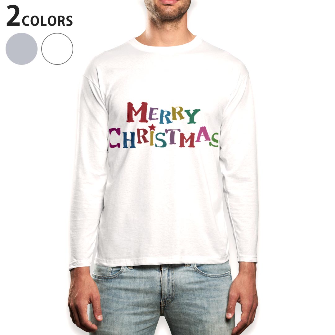 ロング tシャツ メンズ 長袖 ホワイト グレー デザイン XS S M L XL 2XL Tシャツ ティーシャツ T shirt long sleeve 009852 クリスマス 英語 文字