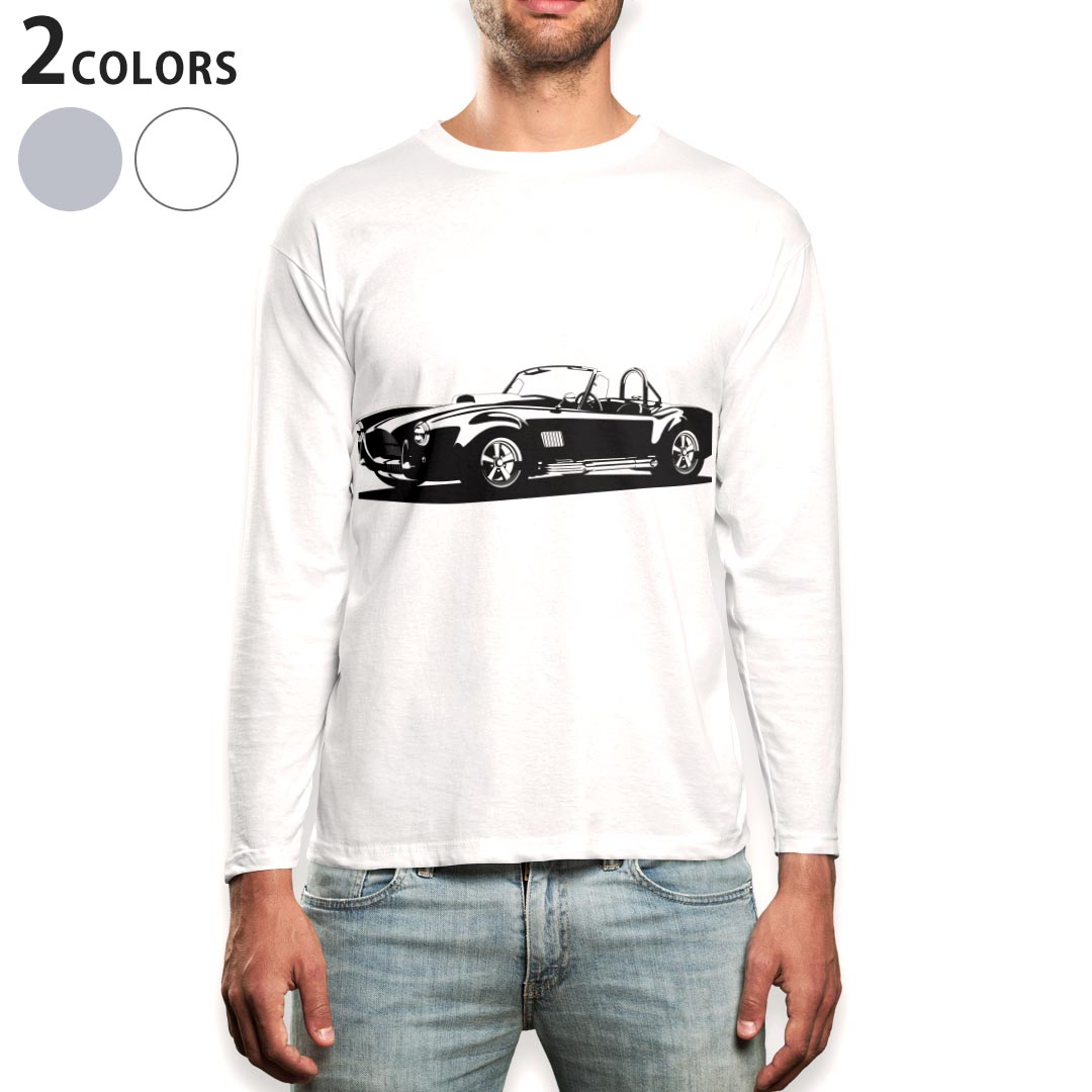 乐天商城 - ロング tシャツ メンズ 長袖 ホワイト グレー デザイン XS S M L XL 2XL Tシャツ ティーシャツ T shirt long sleeve 010033 乗り物　車　モノクロ
