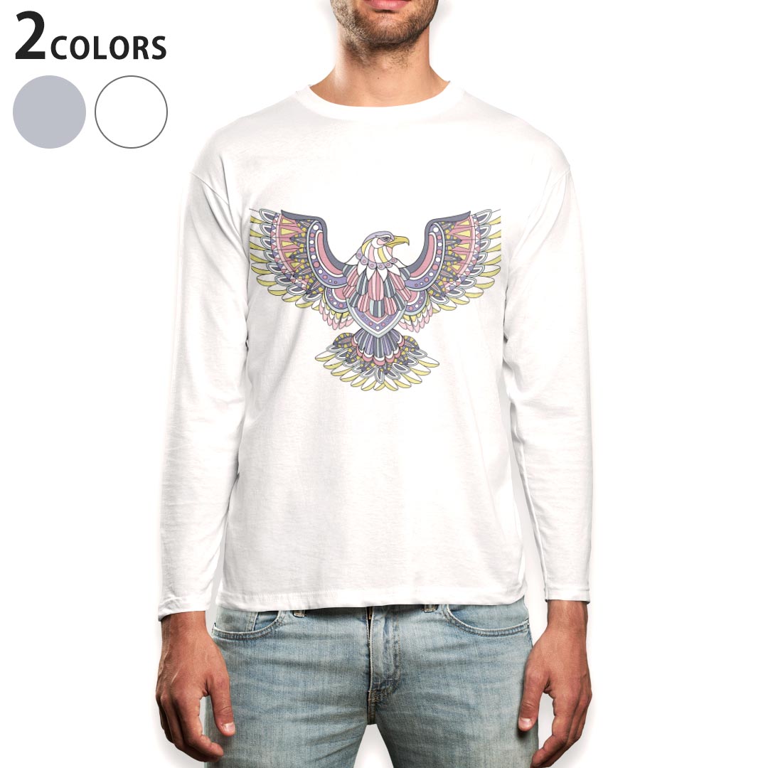 Other - ロング tシャツ メンズ 長袖 ホワイト グレー デザイン XS S M L XL 2XL Tシャツ ティーシャツ T shirt long sleeve 010050 アジアン　鳥　カラフル
