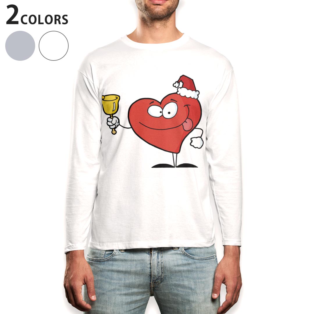 ロング tシャツ メンズ 長袖 ホワイト グレー デザイン XS S M L XL 2XL Tシャツ ティーシャツ T shirt long sleeve 010065 ハート クリスマス キャラクター