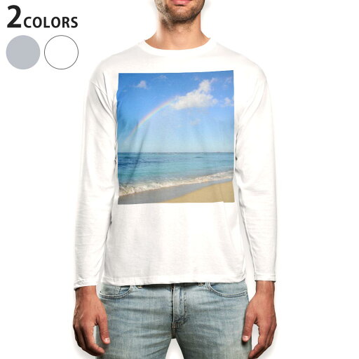 ロング tシャツ メンズ 長袖 ホワイト グレー デザイン XS S M L XL 2XL Tシャツ ティーシャツ T shirt long sleeve 010198 海 虹 写真 ロング tシャツ メンズ 長袖 ホワイト グレー デザイン XS S M L XL 2XL Tシャツ ティーシャツ T shirt long sleeve 010198 海 虹 写真