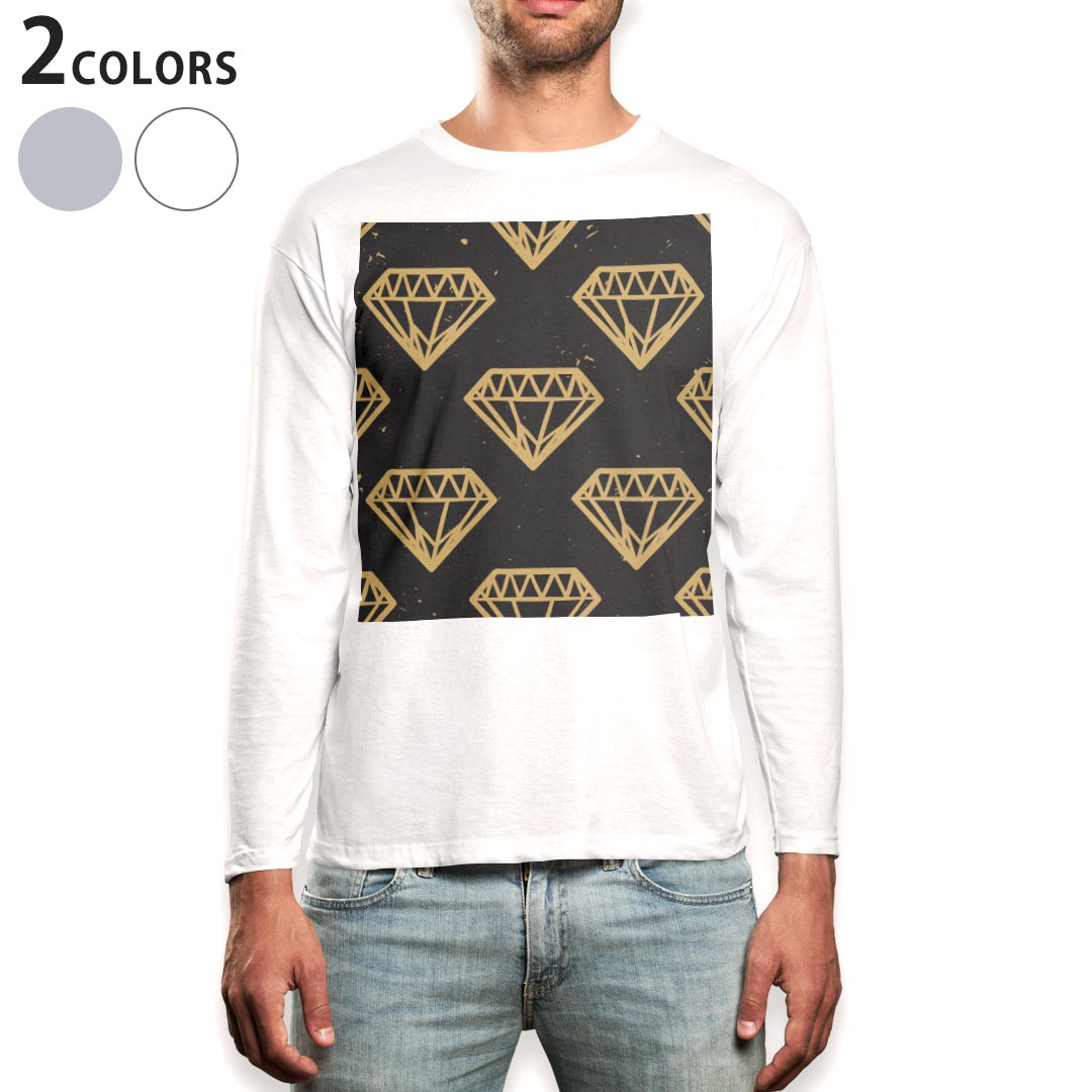 Rakuten - ロング tシャツ メンズ 長袖 ホワイト グレー デザイン XS S M L XL 2XL Tシャツ ティーシャツ T shirt long sleeve 010209 模様　ダイヤ　黒