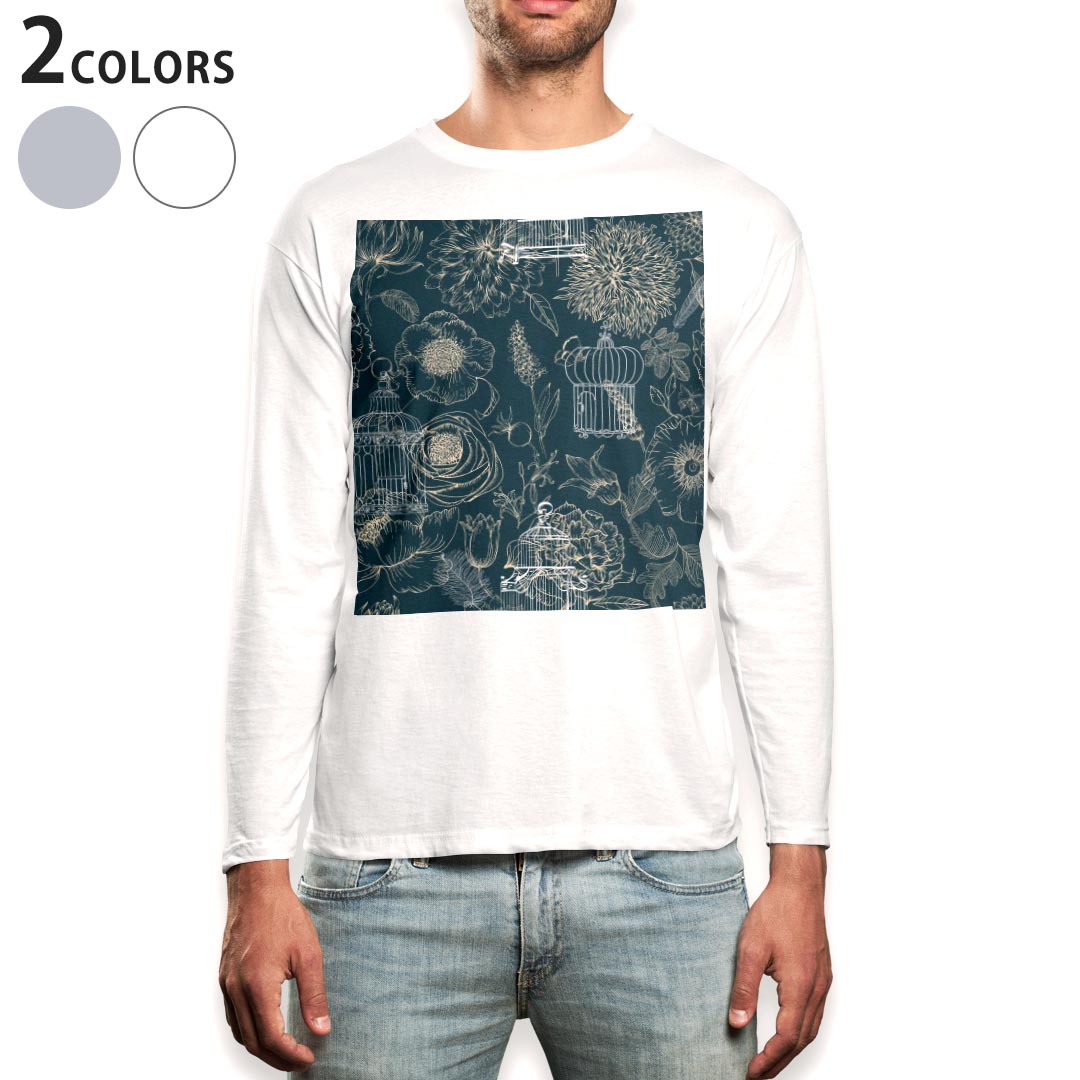 Other - ロング tシャツ メンズ 長袖 ホワイト グレー デザイン XS S M L XL 2XL Tシャツ ティーシャツ T shirt long sleeve 010317 フラワー　鳥かご　シック